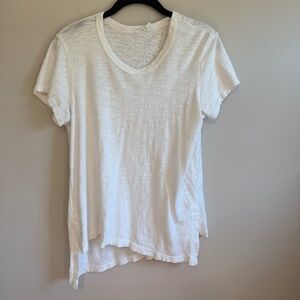 Wilt White Cotton V-neck Tee with Asymmetric Hem, size Small
